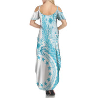 Kia Orana Cook Islands Family Matching Summer Maxi Dress and Hawaiian Shirt Tiare and Stars - Turquoise LT7 - Polynesian Pride