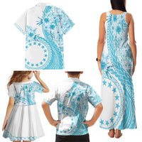 Kia Orana Cook Islands Family Matching Tank Maxi Dress and Hawaiian Shirt Tiare and Stars - Turquoise LT7 - Polynesian Pride