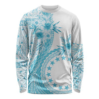 Kia Orana Cook Islands Long Sleeve Shirt Tiare and Stars - Turquoise