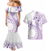 Kia Orana Cook Islands Couples Matching Mermaid Dress and Hawaiian Shirt Tiare and Stars - Lavender LT7 - Polynesian Pride
