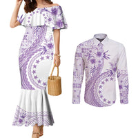 Kia Orana Cook Islands Couples Matching Mermaid Dress and Long Sleeve Button Shirt Tiare and Stars - Lavender LT7 Lavender - Polynesian Pride