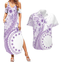 Kia Orana Cook Islands Couples Matching Summer Maxi Dress and Hawaiian Shirt Tiare and Stars - Lavender LT7 Lavender - Polynesian Pride