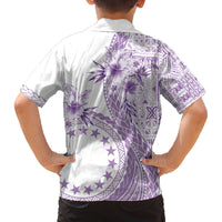 Kia Orana Cook Islands Family Matching Off The Shoulder Long Sleeve Dress and Hawaiian Shirt Tiare and Stars - Lavender LT7 - Polynesian Pride