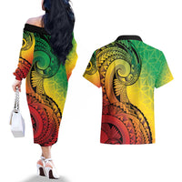 Vanuatu 45th Independence Anniversary Couples Matching Off The Shoulder Long Sleeve Dress and Hawaiian Shirt Ni-Van Sandroing - Polynesian Pride