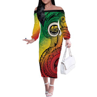 Vanuatu 45th Independence Anniversary Family Matching Off The Shoulder Long Sleeve Dress and Hawaiian Shirt Ni-Van Sandroing - Polynesian Pride