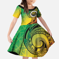 Vanuatu 45th Independence Anniversary Family Matching Short Sleeve Bodycon Dress and Hawaiian Shirt Ni-Van Sandroing LT7 Daughter's Dress Colorful - Polynesian Pride