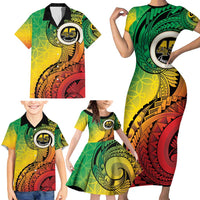 Vanuatu 45th Independence Anniversary Family Matching Short Sleeve Bodycon Dress and Hawaiian Shirt Ni-Van Sandroing LT7 - Polynesian Pride