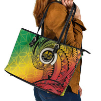 Vanuatu 45th Independence Anniversary Leather Tote Bag Ni-Van Sandroing - Polynesian Pride