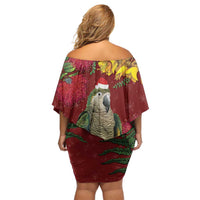 Kakapo Bird New Zealand Family Matching Off Shoulder Short Dress and Hawaiian Shirt Floral Christmas