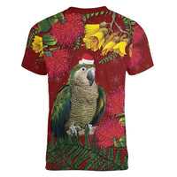 Kakapo Bird New Zealand Women V-Neck T-Shirt Floral Christmas LT7 - Polynesian Pride