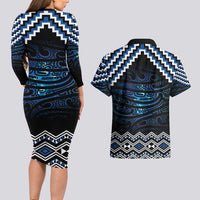 New Zealand Matariki Couples Matching Long Sleeve Bodycon Dress and Hawaiian Shirt Galaxy Styled Taniko