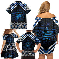New Zealand Matariki Family Matching Off Shoulder Short Dress and Hawaiian Shirt Galaxy Styled Taniko