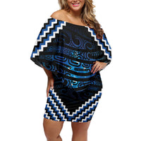New Zealand Matariki Family Matching Off Shoulder Short Dress and Hawaiian Shirt Galaxy Styled Taniko