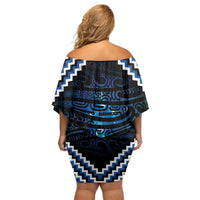 New Zealand Matariki Family Matching Off Shoulder Short Dress and Hawaiian Shirt Galaxy Styled Taniko