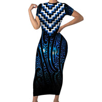 New Zealand Matariki Family Matching Short Sleeve Bodycon Dress and Hawaiian Shirt Galaxy Poutama Motifs