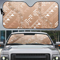 Hawaii Beige Kapa Auto Sun Shade Vintage 'Ohe Kāpala Motifs Mix Plumeria Leis