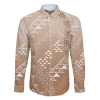 Hawaii Beige Kapa Family Matching Long Sleeve Bodycon Dress and Hawaiian Shirt Vintage 'Ohe Kāpala Motifs Mix Plumeria Leis LT7 Dad's Shirt - Long Sleeve Beige - Polynesian Pride