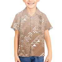 Hawaii Beige Kapa Family Matching Tank Maxi Dress and Hawaiian Shirt Vintage 'Ohe Kāpala Motifs Mix Plumeria Leis LT7 Son's Shirt Beige - Polynesian Pride