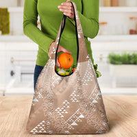Hawaii Beige Kapa Grocery Bag Vintage 'Ohe Kāpala Motifs Mix Plumeria Leis