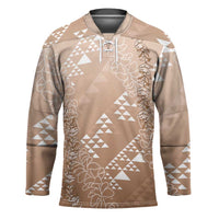 Hawaii Beige Kapa Hockey Jersey Vintage 'Ohe Kāpala Motifs Mix Plumeria Leis