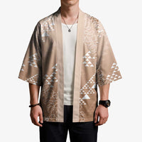Hawaii Beige Kapa Kimono Vintage 'Ohe Kāpala Motifs Mix Plumeria Leis LT7 - Polynesian Pride