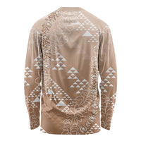 Hawaii Beige Kapa Long Sleeve Shirt Vintage 'Ohe Kāpala Motifs Mix Plumeria Leis