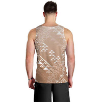 Hawaii Beige Kapa Men Tank Top Vintage 'Ohe Kāpala Motifs Mix Plumeria Leis
