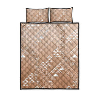Hawaii Beige Kapa Quilt Bed Set Vintage 'Ohe Kāpala Motifs Mix Plumeria Leis