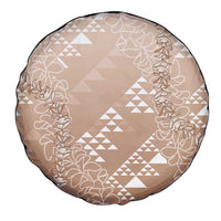 Hawaii Beige Kapa Spare Tire Cover Vintage 'Ohe Kāpala Motifs Mix Plumeria Leis