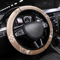 Hawaii Beige Kapa Steering Wheel Cover Vintage 'Ohe Kāpala Motifs Mix Plumeria Leis