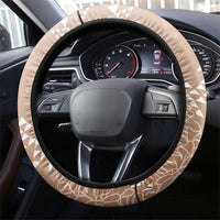 Hawaii Beige Kapa Steering Wheel Cover Vintage 'Ohe Kāpala Motifs Mix Plumeria Leis