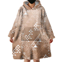 Hawaii Beige Kapa Wearable Blanket Hoodie Vintage 'Ohe Kāpala Motifs Mix Plumeria Leis LT7 - Polynesian Pride