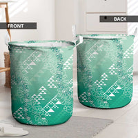 Hawaii Jade Green Kapa Laundry Basket Vintage 'Ohe Kāpala Motifs Mix Plumeria Leis