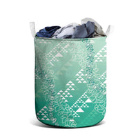 Hawaii Jade Green Kapa Laundry Basket Vintage 'Ohe Kāpala Motifs Mix Plumeria Leis