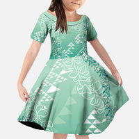 Hawaii Jade Green Kapa Family Matching Mermaid Dress and Hawaiian Shirt Vintage 'Ohe Kāpala Motifs Mix Plumeria Leis LT7 Daughter's Dress Jade Green - Polynesian Pride