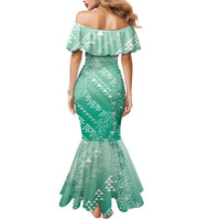 Hawaii Jade Green Kapa Family Matching Mermaid Dress and Hawaiian Shirt Vintage 'Ohe Kāpala Motifs Mix Plumeria Leis LT7 - Polynesian Pride