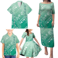 Hawaii Jade Green Kapa Family Matching Puletasi and Hawaiian Shirt Vintage 'Ohe Kāpala Motifs Mix Plumeria Leis LT7 - Polynesian Pride