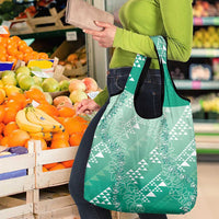 Hawaii Jade Green Kapa Grocery Bag Vintage 'Ohe Kāpala Motifs Mix Plumeria Leis