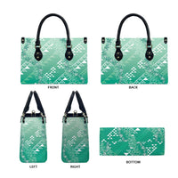 Hawaii Jade Green Kapa Leather Bag Vintage 'Ohe Kāpala Motifs Mix Plumeria Leis