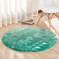 Hawaii Jade Green Kapa Round Carpet Vintage 'Ohe Kāpala Motifs Mix Plumeria Leis