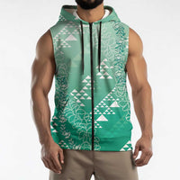 Hawaii Jade Green Kapa Sleeveless Zip Hoodie Vintage 'Ohe Kāpala Motifs Mix Plumeria Leis LT7 - Polynesian Pride