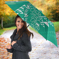 Hawaii Jade Green Kapa Umbrella Vintage 'Ohe Kāpala Motifs Mix Plumeria Leis