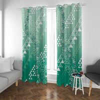 Hawaii Jade Green Kapa Window Curtain Vintage 'Ohe Kāpala Motifs Mix Plumeria Leis