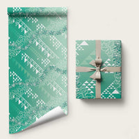 Hawaii Kapa Vintage Motifs Mix Plumeria Leis Wrapping Paper Jade Green