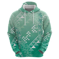 Hawaii Jade Green Kapa Zip Hoodie Vintage 'Ohe Kāpala Motifs Mix Plumeria Leis LT7 - Polynesian Pride