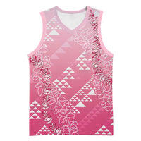 Hawaii Rose Pink Kapa Basketball Jersey Vintage 'Ohe Kāpala Motifs Mix Plumeria Leis