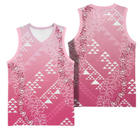 Hawaii Rose Pink Kapa Basketball Jersey Vintage 'Ohe Kāpala Motifs Mix Plumeria Leis