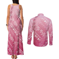 Hawaii Rose Pink Kapa Couples Matching Tank Maxi Dress and Long Sleeve Button Shirt Vintage 'Ohe Kāpala Motifs Mix Plumeria Leis LT7 - Polynesian Pride