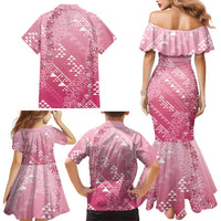 Hawaii Rose Pink Kapa Family Matching Mermaid Dress and Hawaiian Shirt Vintage 'Ohe Kāpala Motifs Mix Plumeria Leis LT7 - Polynesian Pride
