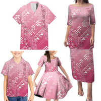 Hawaii Rose Pink Kapa Family Matching Puletasi and Hawaiian Shirt Vintage 'Ohe Kāpala Motifs Mix Plumeria Leis LT7 - Polynesian Pride